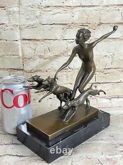 Bronze Sculpture Collectible Art Nouveau Signed Nude Diane the Huntress