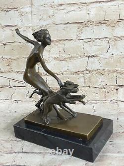 Bronze Sculpture Collectible Art Nouveau Signed Nude Diane the Huntress