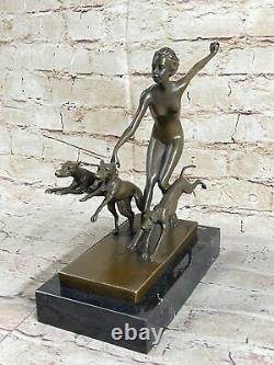 Bronze Sculpture Collectible Art Nouveau Signed Nude Diane the Huntress