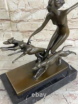 Bronze Sculpture Collectible Art Nouveau Signed Nude Diane the Huntress