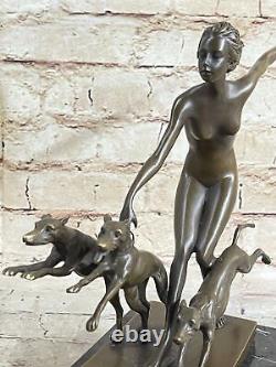 Bronze Sculpture Collectible Art Nouveau Signed Nude Diane the Huntress