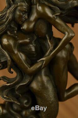 Bronze Sculpture Erotic Art Devil And Naked Femme'lost 'wax Original The Decor