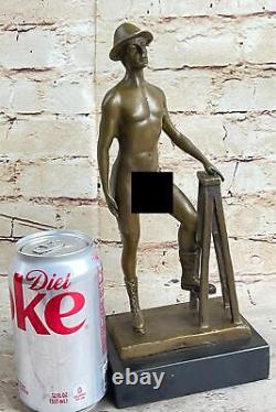 Bronze Sculpture Gay Art Male Chair Statue Signed Figurine Cowboy Model Nr