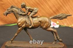 Bronze Sculpture Grand Detail of a Jockey and Thoroughbred Horse Cast Decor Art