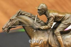 Bronze Sculpture Grand Detail of a Jockey and Thoroughbred Horse Cast Decor Art