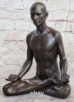 Bronze Sculpture, Handmade Art Nouveau Statue Man Yoga Meditation Business
