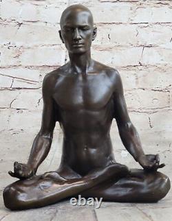 Bronze Sculpture, Handmade Art Nouveau Statue of Man in Yoga Meditation Business