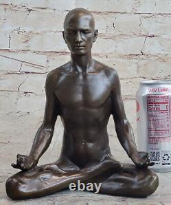 Bronze Sculpture, Handmade Art Nouveau Statue of Man in Yoga Meditation Business