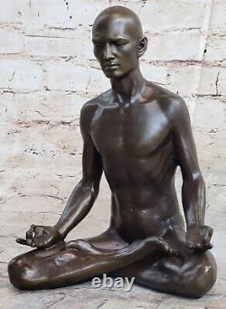 Bronze Sculpture, Handmade Art Nouveau Statue of Man in Yoga Meditation Business