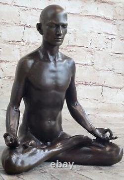 Bronze Sculpture, Handmade Art Nouveau Statue of Man in Yoga Meditation Business