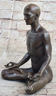 Bronze Sculpture, Handmade Art Nouveau Statue of Man in Yoga Meditation Business