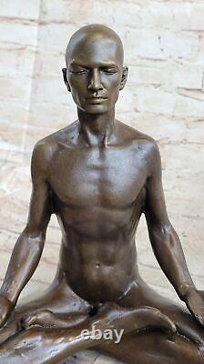 Bronze Sculpture, Handmade Art Nouveau Statue of Man in Yoga Meditation Business