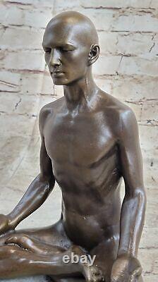 Bronze Sculpture, Handmade Art Nouveau Statue of Man in Yoga Meditation Business