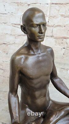 Bronze Sculpture, Handmade Art Nouveau Statue of Man in Yoga Meditation Business