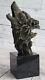 Bronze Sculpture, Large Animal Statue Made By Main Signed Lopez Wolf Art Deco