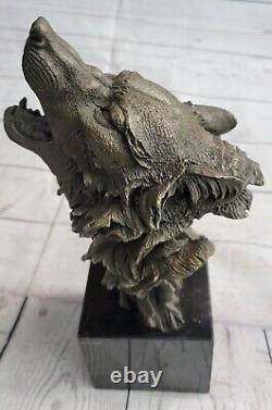 Bronze Sculpture, Large Animal Statue Made by Main Signed Lopez Wolf Art Deco