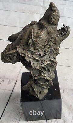 Bronze Sculpture, Large Animal Statue Made by Main Signed Lopez Wolf Art Deco