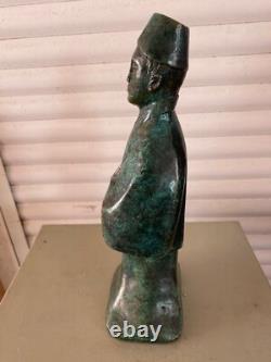 Bronze Sculpture Mandarin Man Signed MM Green Patina Contemporary Art