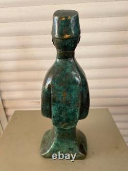 Bronze Sculpture Mandarin Man Signed MM Green Patina Contemporary Art