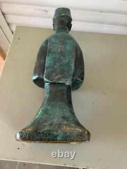 Bronze Sculpture Mandarin Man Signed MM Green Patina Contemporary Art