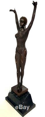 Bronze Sculpture On Base Marble Chiparus Dancer With Signature Art Deco