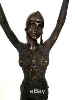 Bronze Sculpture On Base Marble Chiparus Dancer With Signature Art Deco