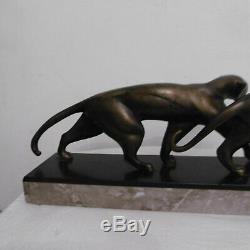 Bronze Sculpture Pantheres Art Deco Signed Michel Decoux
