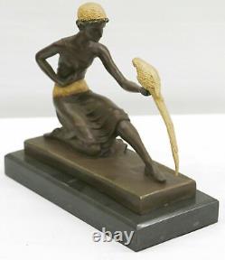 Bronze Sculpture Sale / Parrot and Woman Marble Art Deco by Chiparus