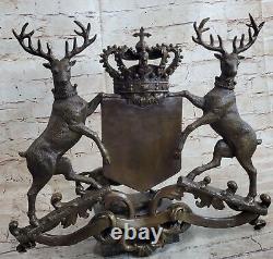 Bronze Sculpture Signed Original Art Deco Royal Stag Crest Sculpture Gift