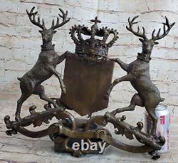 Bronze Sculpture Signed Original Art Deco Royal Stag Crest Sculpture Gift