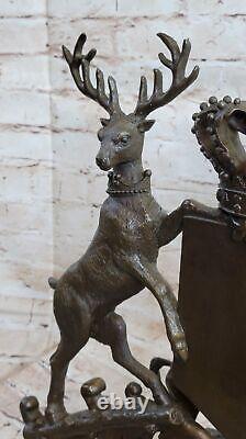 Bronze Sculpture Signed Original Art Deco Royal Stag Crest Sculpture Gift