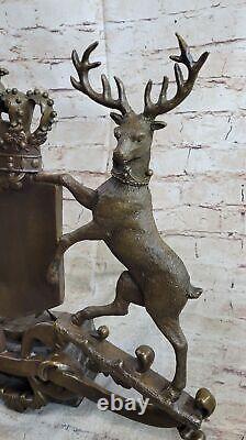 Bronze Sculpture Signed Original Art Deco Royal Stag Crest Sculpture Gift