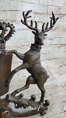 Bronze Sculpture Signed Original Art Deco Royal Stag Crest Sculpture Gift