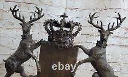 Bronze Sculpture Signed Original Art Deco Royal Stag Crest Sculpture Gift