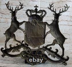 Bronze Sculpture Signed Original Art Deco Royal Stag Crest Sculpture Gift