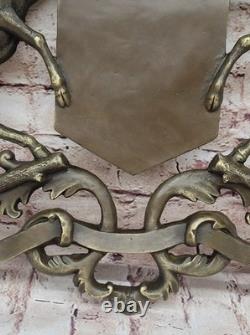 Bronze Sculpture Signed Original Work Art Deco Deer Royal Crest Sculpture