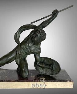 Bronze Sculpture Signed Salvator: Melanie the Gladiator, Art Deco Era