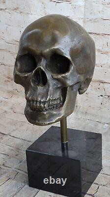Bronze Sculpture Signed Skull Skeleton Thinker Figurine Art NR