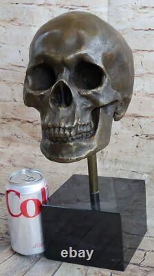 Bronze Sculpture Signed Skull Skeleton Thinker Figurine Art NR