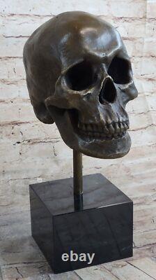 Bronze Sculpture Signed Skull Skeleton Thinker Figurine Art NR