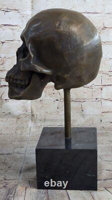 Bronze Sculpture Signed Skull Skeleton Thinker Figurine Art NR
