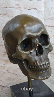 Bronze Sculpture Signed Skull Skeleton Thinker Figurine Art NR