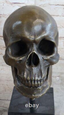 Bronze Sculpture Signed Skull Skeleton Thinker Figurine Art NR