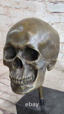 Bronze Sculpture Signed Skull Skeleton Thinker Figurine Art NR