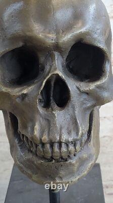 Bronze Sculpture Signed Skull Skeleton Thinker Figurine Art NR