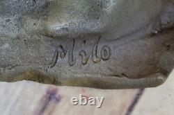 Bronze Sculpture Signed Skull Skeleton Thinker Figurine Art NR