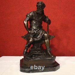 Bronze Sculpture Statue Art Base Marble Signed Ancient Style 20th Century