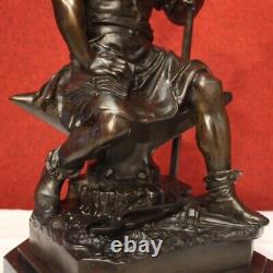 Bronze Sculpture Statue Art Base Marble Signed Ancient Style 20th Century