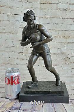 Bronze Sculpture Statue Art Deco 100% Marble Figure Rugby Football Player Nr