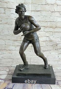 Bronze Sculpture Statue Art Déco 100% Marbre Figurine Rugby Football Lecteur Art translates to: 'Bronze Sculpture Statue Art Deco 100% Marble Figurine Rugby Football Player Art'